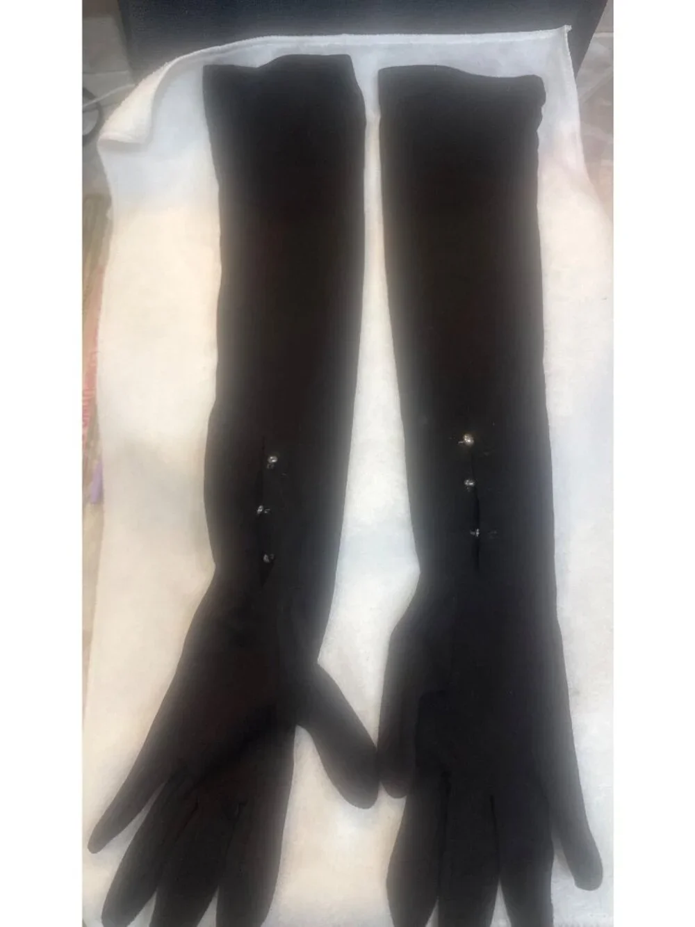 Mousquetaire pair of black opera-length evening gloves historic brand Fownes Bro